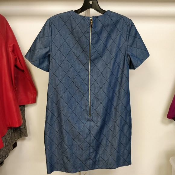 $348 Kate Spade New York Quilted Diamond Chambray Denim Shift Dress Blue Size 0 - Picture 6 of 14